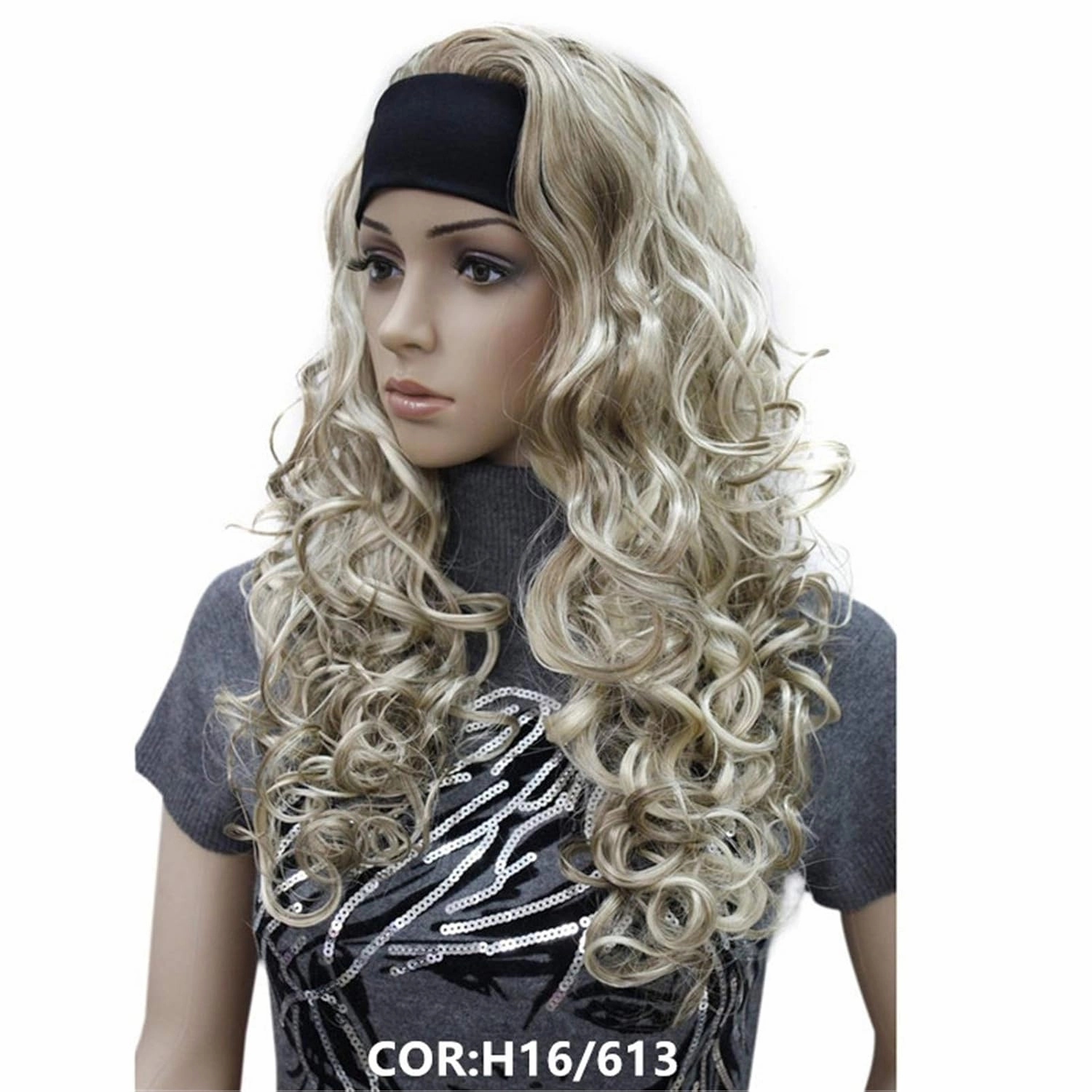 Wiginway 18 Inch Long Curly Wavy Wigs Heat Resistant Fiber Synthetic Wig with Black Headband Natural Fashion for Women Blonde Highlights