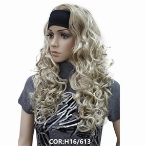Wiginway 18 Inch Long Curly Wavy Wigs Heat Resistant Fiber Synthetic Wig with Black Headband Natural Fashion for Women Blonde Highlights