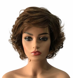 Wiginway Curly Wavy Wig Synthetic Hairpiece for Women Natural Style Medium Golden Brown Full Wigs 8 Inch