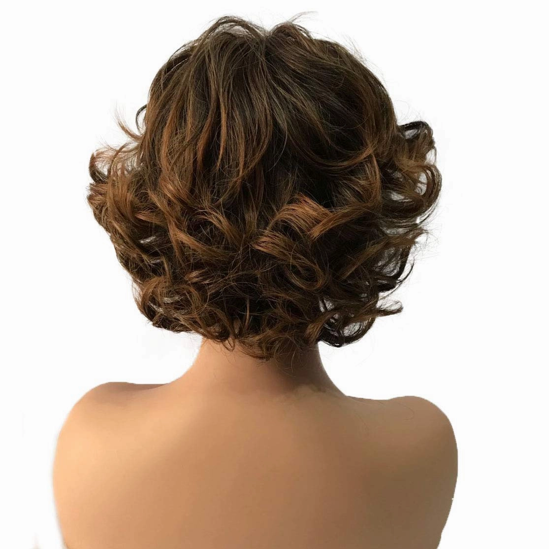 Wiginway Curly Wavy Wig Synthetic Hairpiece for Women Natural Style Medium Golden Brown Full Wigs 8 Inch