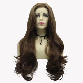 Wiginway Long Wave Brown Lace Front Wigs Women Natural Looking Wavy Synthetic Wig 24 Inches