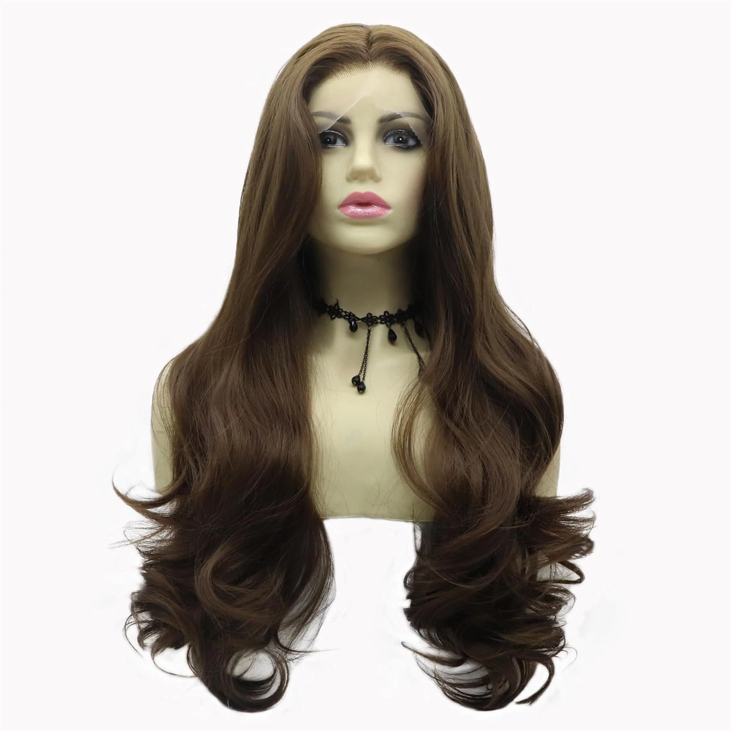 Wiginway Long Wave Brown Lace Front Wigs Women Natural Looking Wavy Synthetic Wig 24 Inches