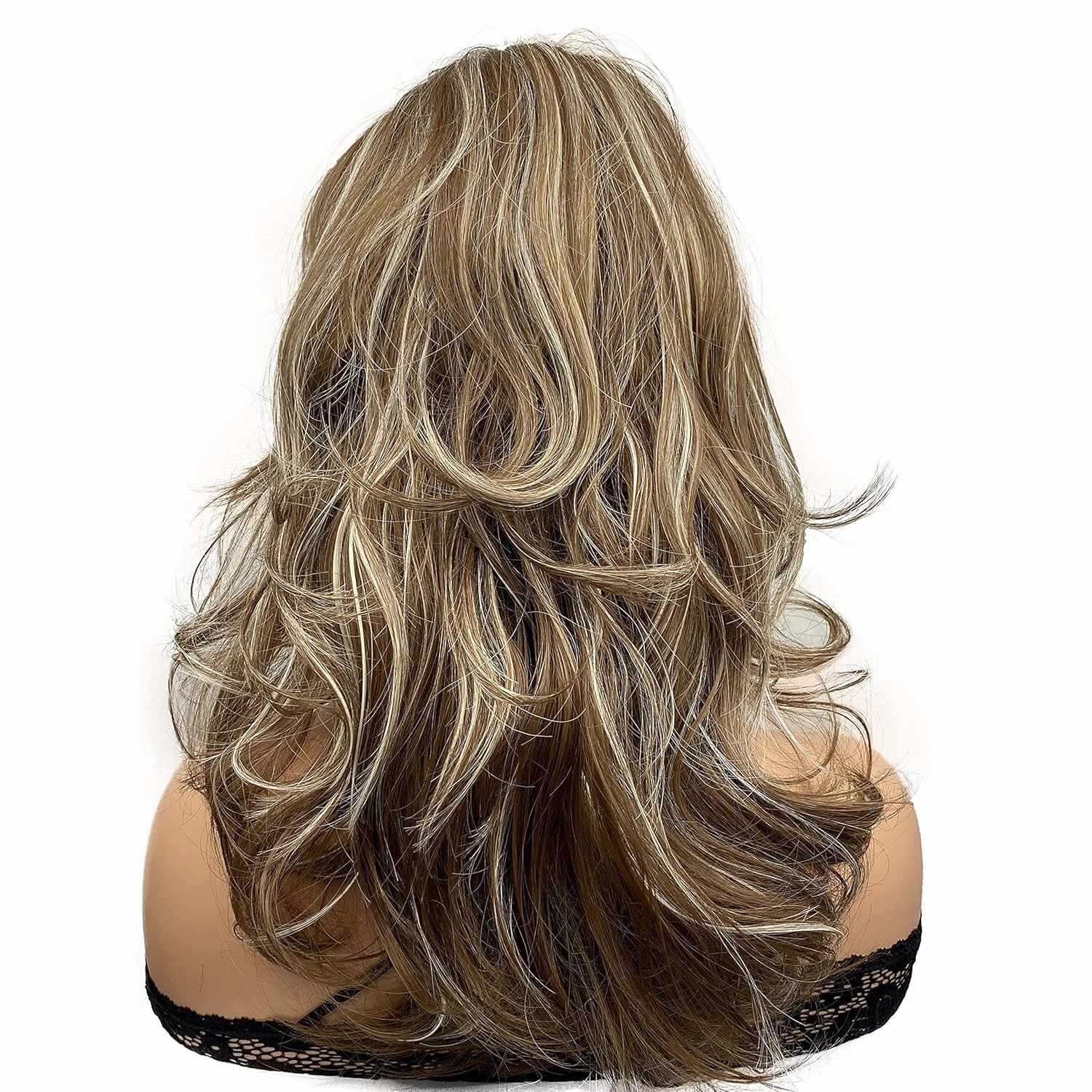 Wiginway Long Wavy Synthetic Wigs with Natural Looking Air Bangs Imported Premium Heat Resistant Hair for Women 14 Inch Brown Mixed