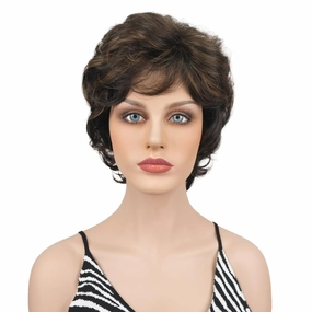 Wiginway Short Curly Wavy Synthetic Hairpiece Wigs with Bangs for Women Girls 6 inches (4TT27)