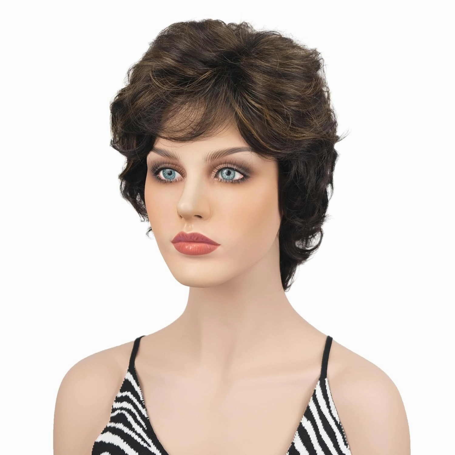 Wiginway Short Curly Wavy Synthetic Hairpiece Wigs with Bangs for Women Girls 6 inches (4TT27)