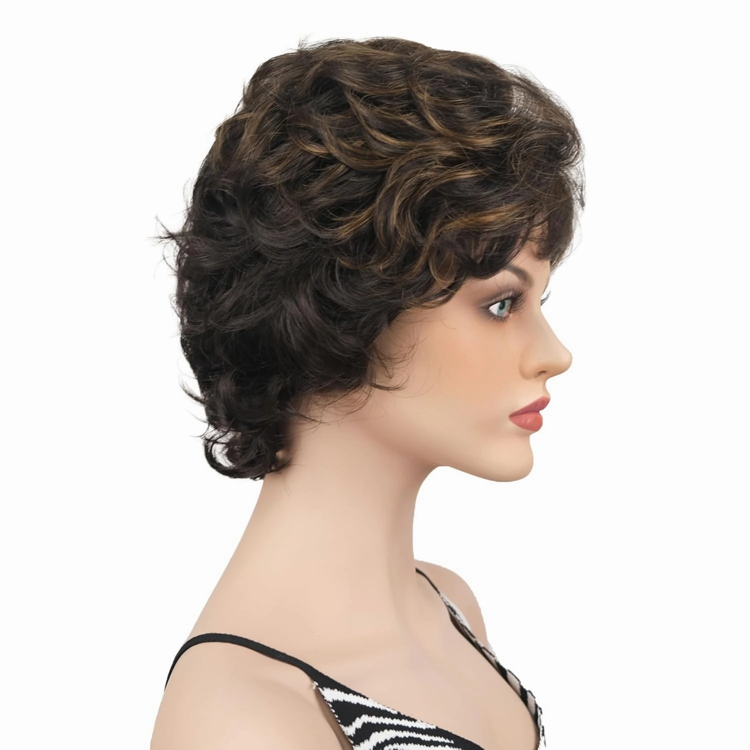 Wiginway Short Curly Wavy Synthetic Hairpiece Wigs with Bangs for Women Girls 6 inches (4TT27)