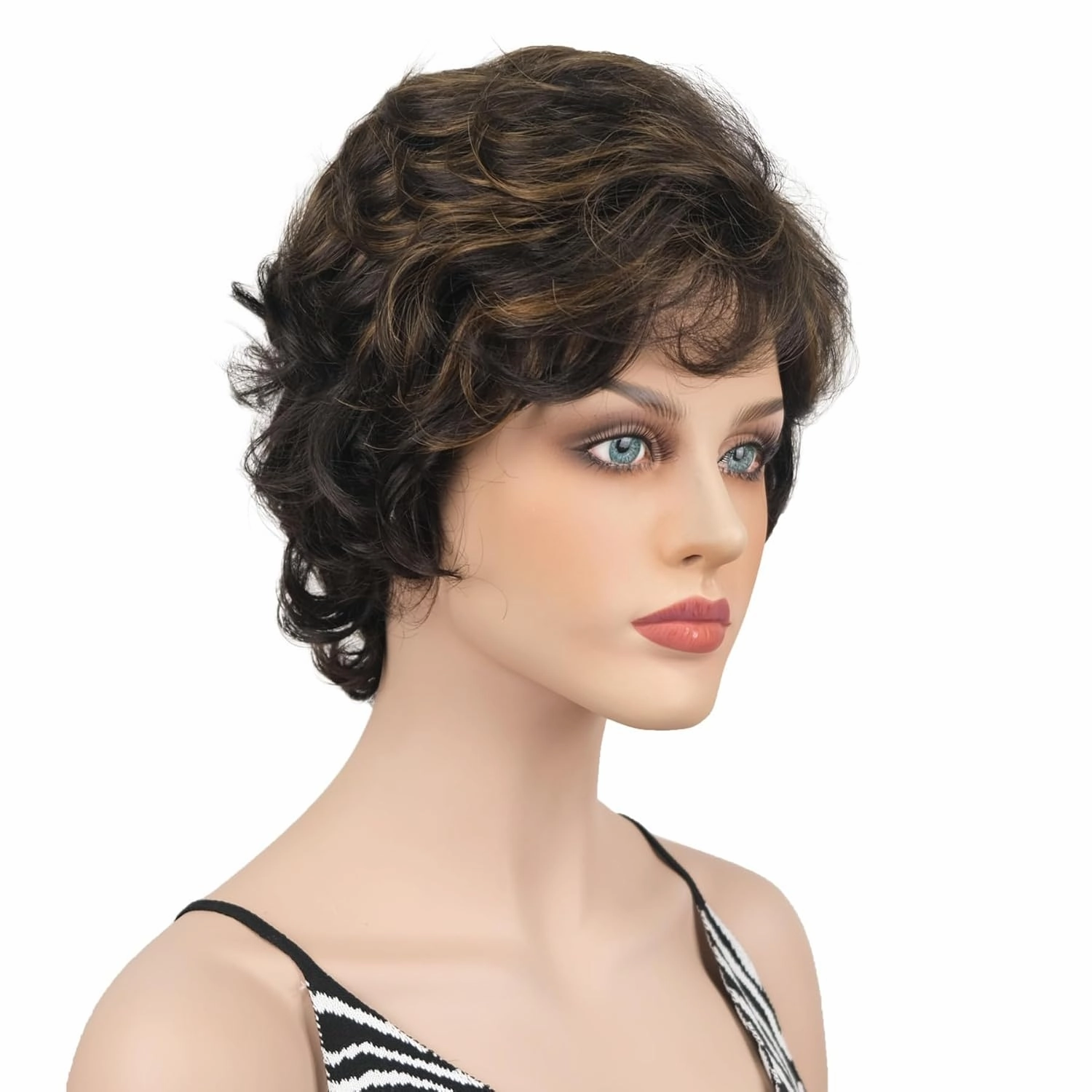 Wiginway Short Curly Wavy Synthetic Hairpiece Wigs with Bangs for Women Girls 6 inches (4TT27)