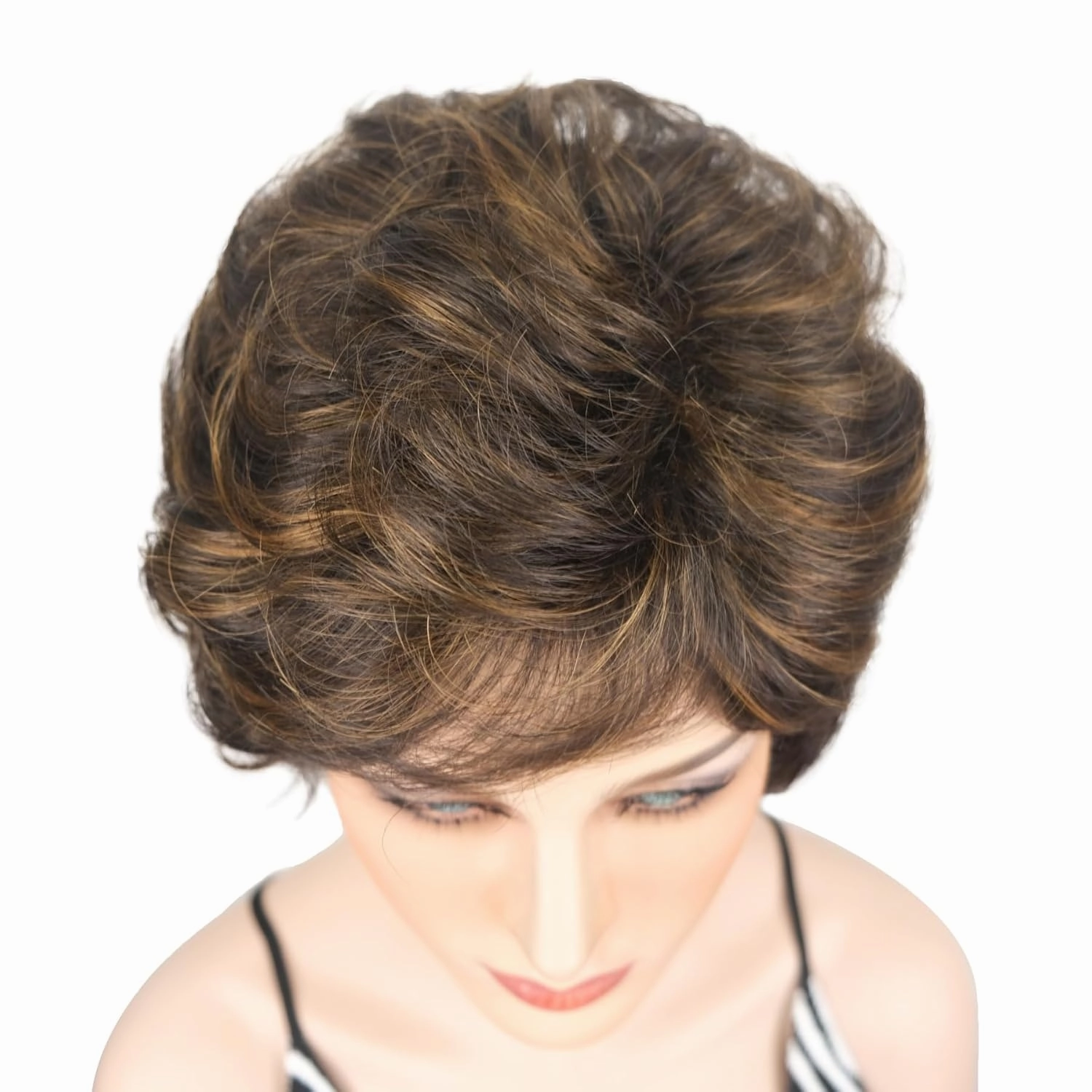 Wiginway Short Curly Wavy Synthetic Hairpiece Wigs with Bangs for Women Girls 6 inches (4TT27)