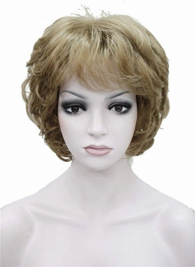 Wiginway Short Curly Wavy Synthetic Hairpiece Wigs with Bangs for Women Girls Light Strawberry Blonde