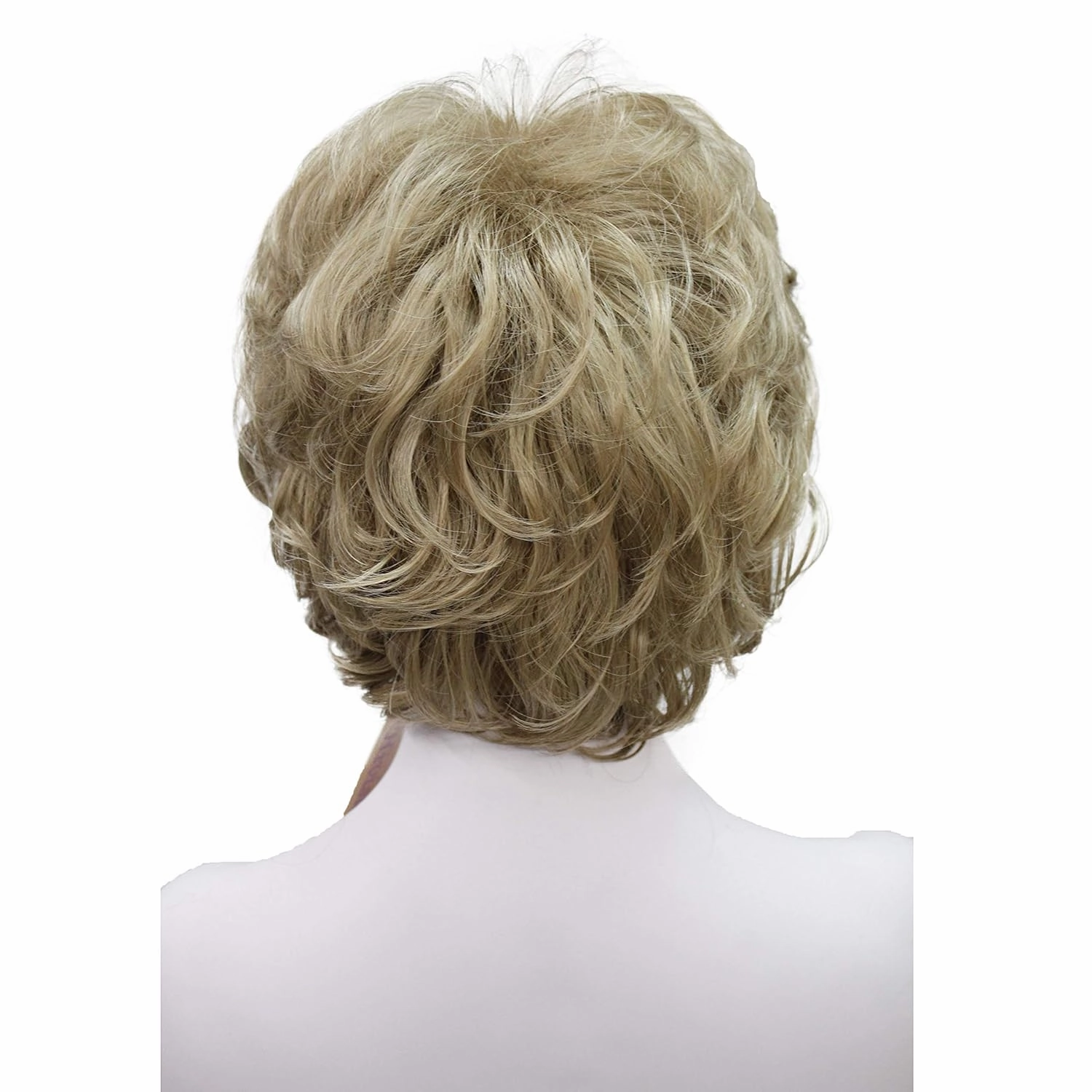 Wiginway Short Curly Wavy Synthetic Hairpiece Wigs with Bangs for Women Girls Light Strawberry Blonde