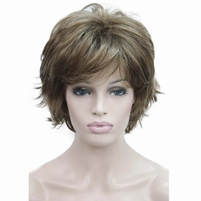 Wiginway Women's Wig Light Reddish Brown with Blonde Highlights BFluffy Short Straight Layered Hair Synthetic Full Wigs