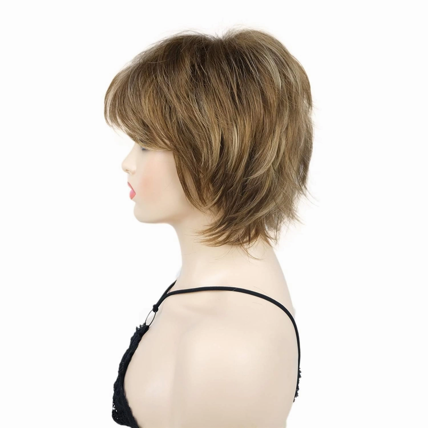 Wiginway Women's Wig Light Reddish Brown with Blonde Highlights BFluffy Short Straight Layered Hair Synthetic Full Wigs