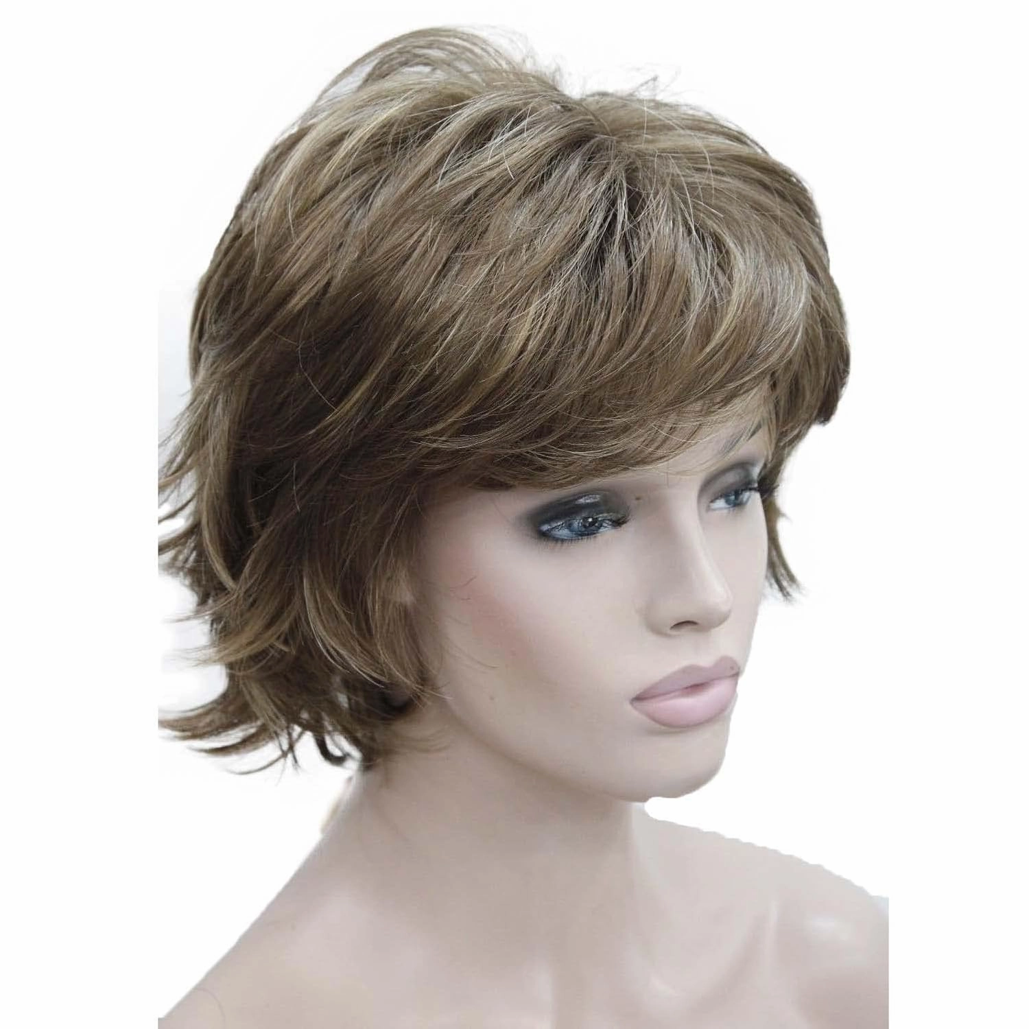 Wiginway Women's Wig Light Reddish Brown with Blonde Highlights BFluffy Short Straight Layered Hair Synthetic Full Wigs