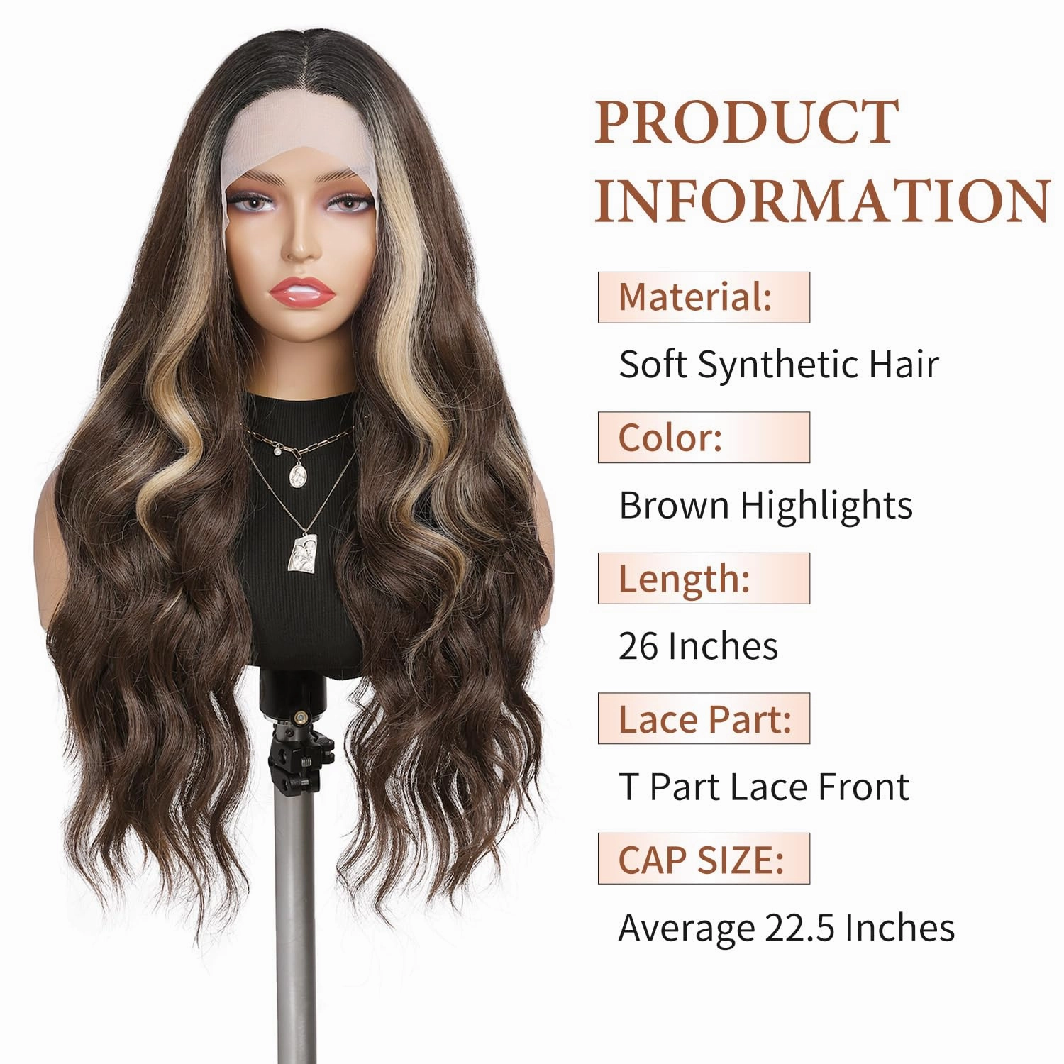 WIGNEE Lace Front Wig Body Wave Black Wig Long Curly Wigs Natural Black Synthetic Lace Front Wigs for Black Women (Dark brown with highlights)
