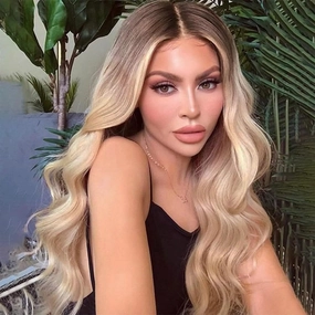 WIGNEE Lace Front Wig Body Wave Blonde Wig Long Curly Wigs Synthetic Lace Front Wigs for Black Women (Ombre Blonde)