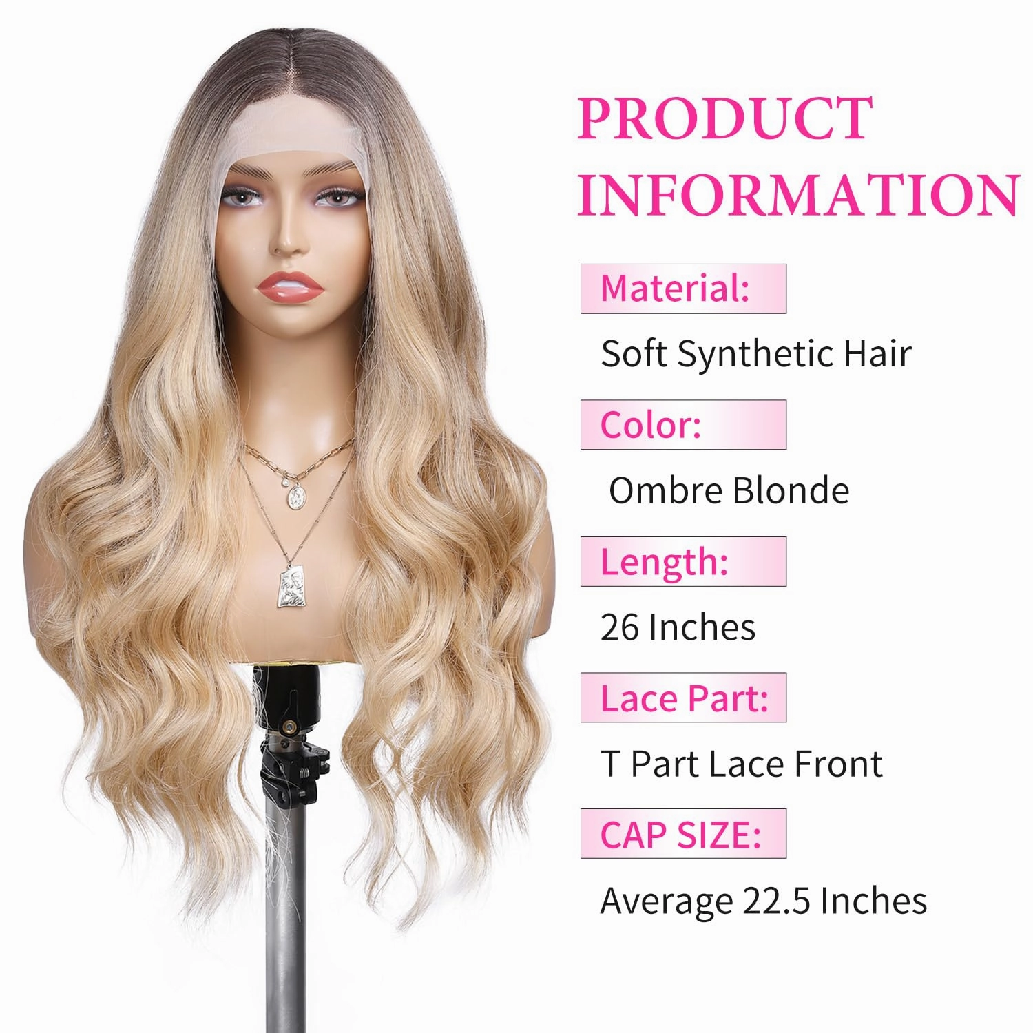 WIGNEE Lace Front Wig Body Wave Blonde Wig Long Curly Wigs Synthetic Lace Front Wigs for Black Women (Ombre Blonde)