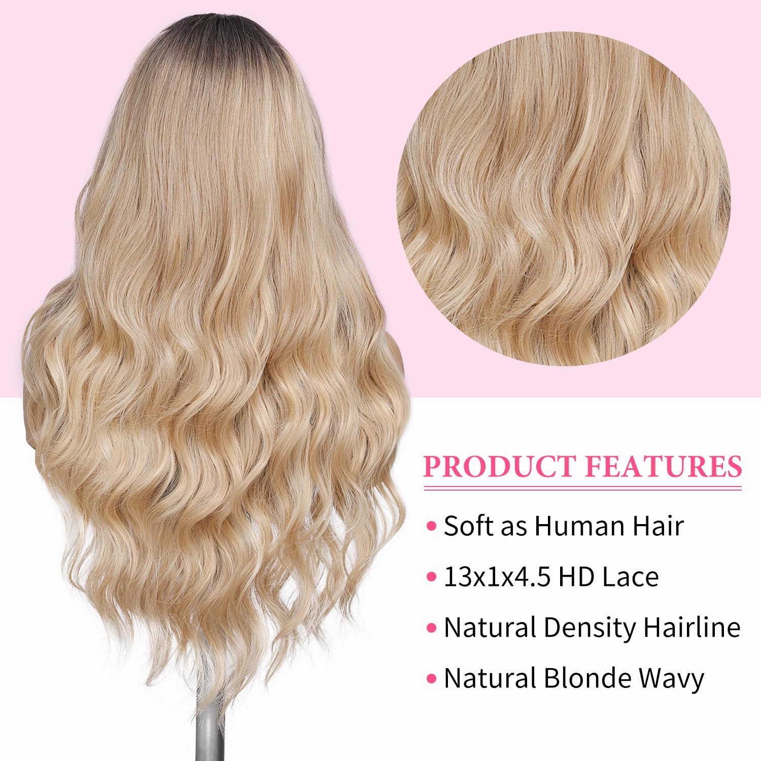 WIGNEE Lace Front Wig Body Wave Blonde Wig Long Curly Wigs Synthetic Lace Front Wigs for Black Women (Ombre Blonde)