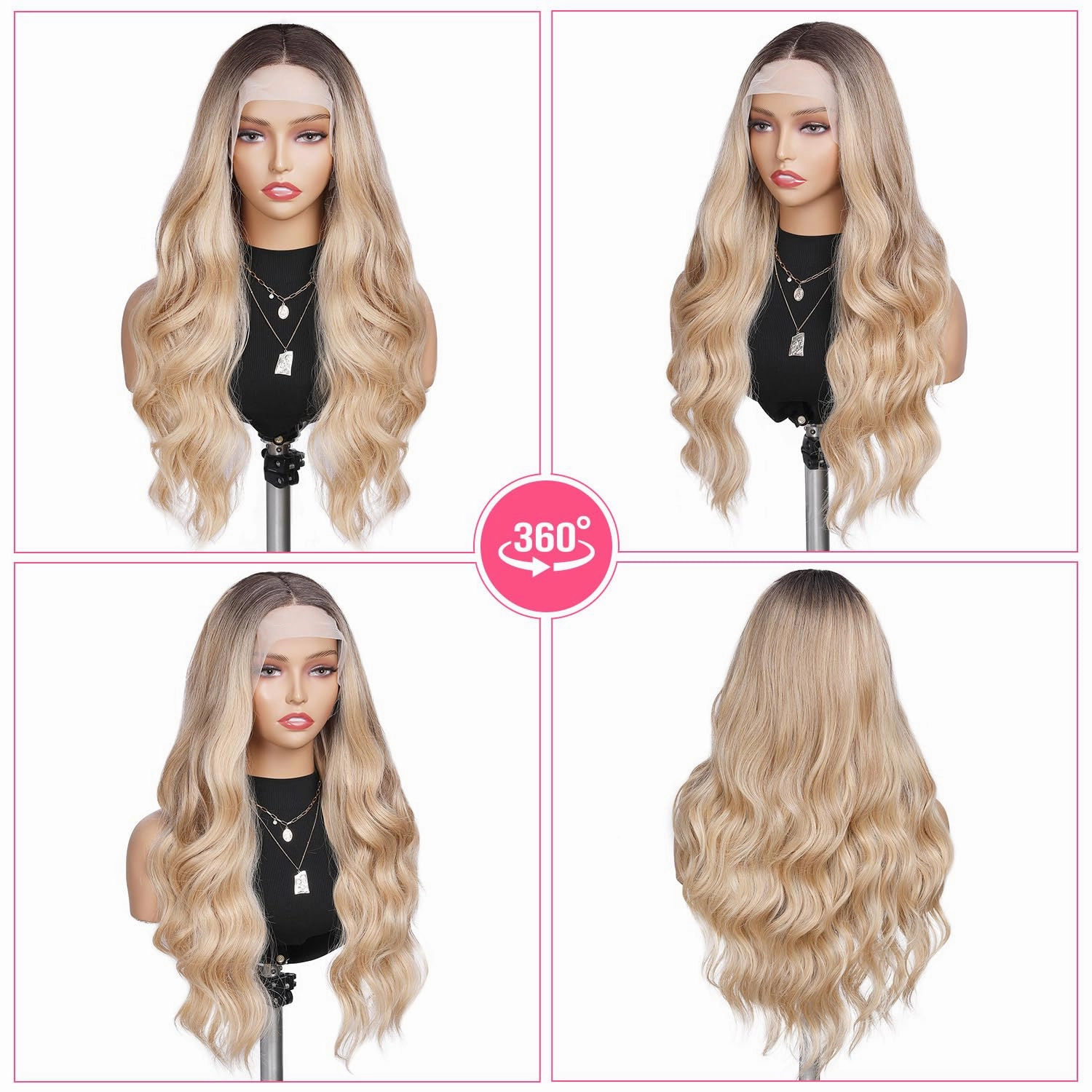 WIGNEE Lace Front Wig Body Wave Blonde Wig Long Curly Wigs Synthetic Lace Front Wigs for Black Women (Ombre Blonde)