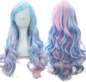 Wigs Cos Wig Pink Gradient Blue Long Section of Hair Cosplay Curly Hair Natural Appearance Heat-Resistant Fiber Synthetic Wig wig