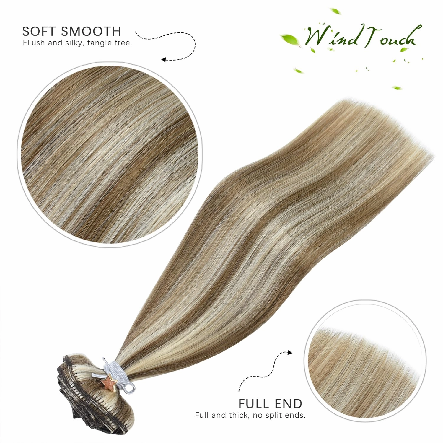 WindTouch Clip in Hair Extensions Real Human Hair Balayage Ash Blonde To Platinum Blonde Highlights Thick Full Head 14Inch 120g 7 Pieces