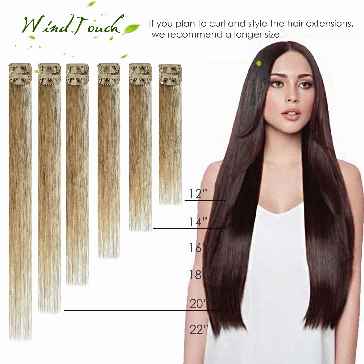 WindTouch Clip in Hair Extensions Real Human Hair Balayage Ash Blonde To Platinum Blonde Highlights Thick Full Head 14Inch 120g 7 Pieces
