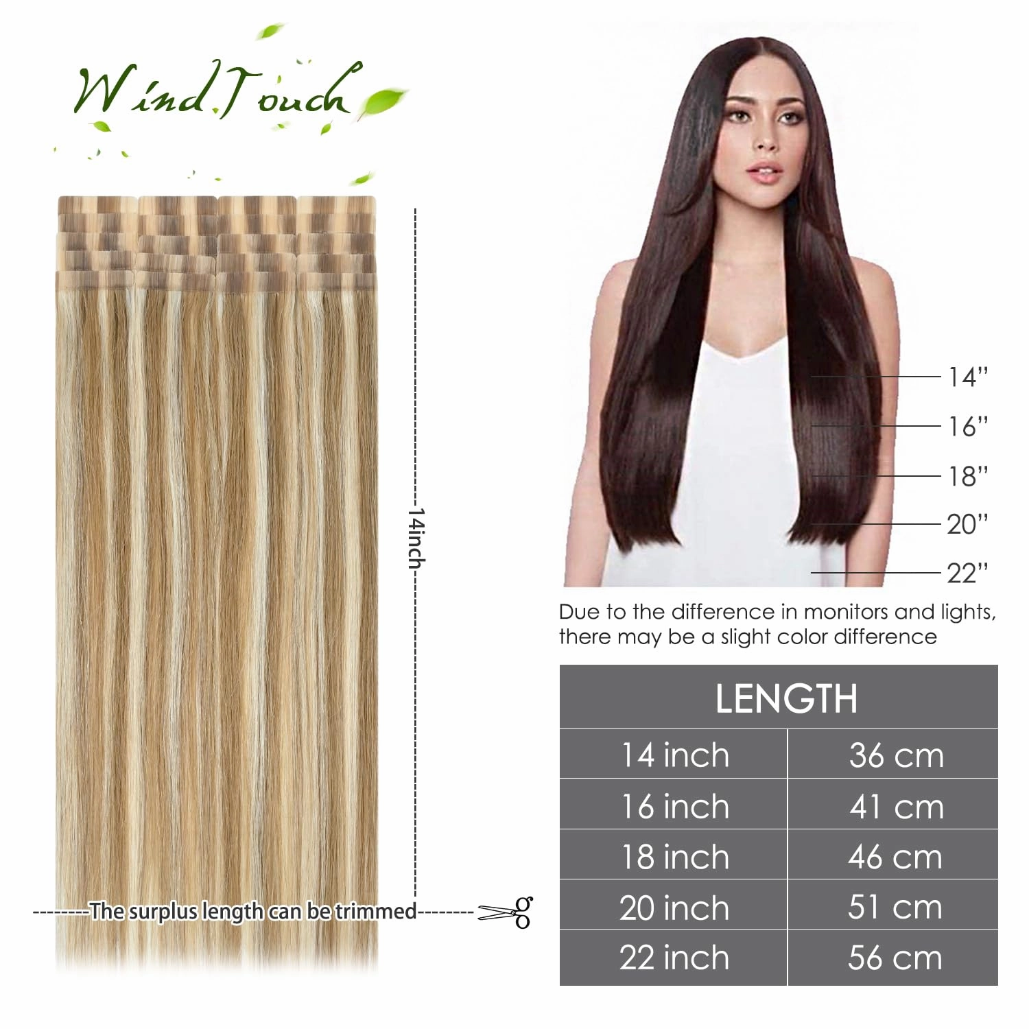 WindTouch Tape in Hair Extensions Mixed Bleach Blonde 100% Human Hair Extensions Straight 20Inch #18p613 50g