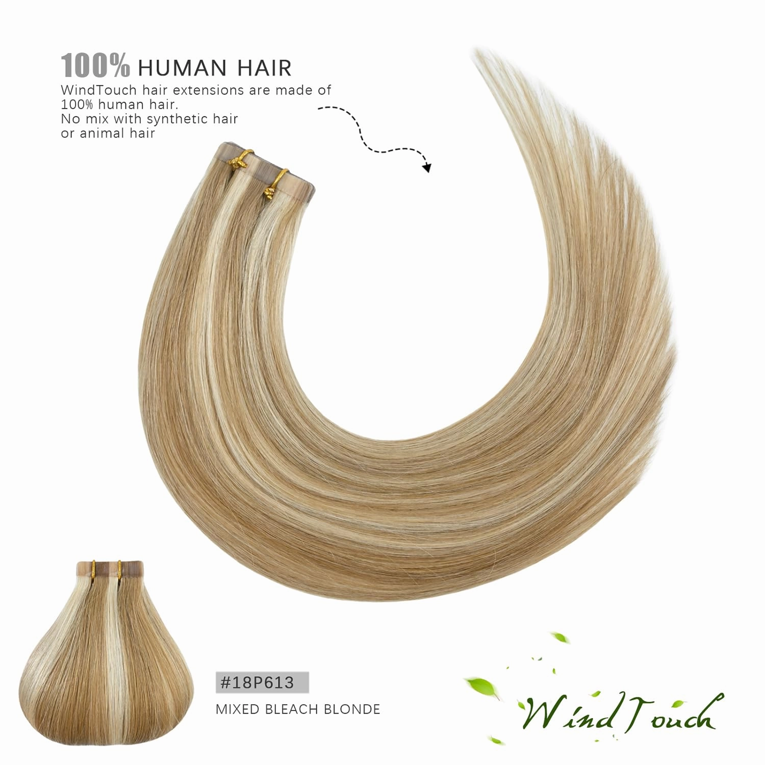WindTouch Tape in Hair Extensions Mixed Bleach Blonde 100% Human Hair Extensions Straight 20Inch #18p613 50g