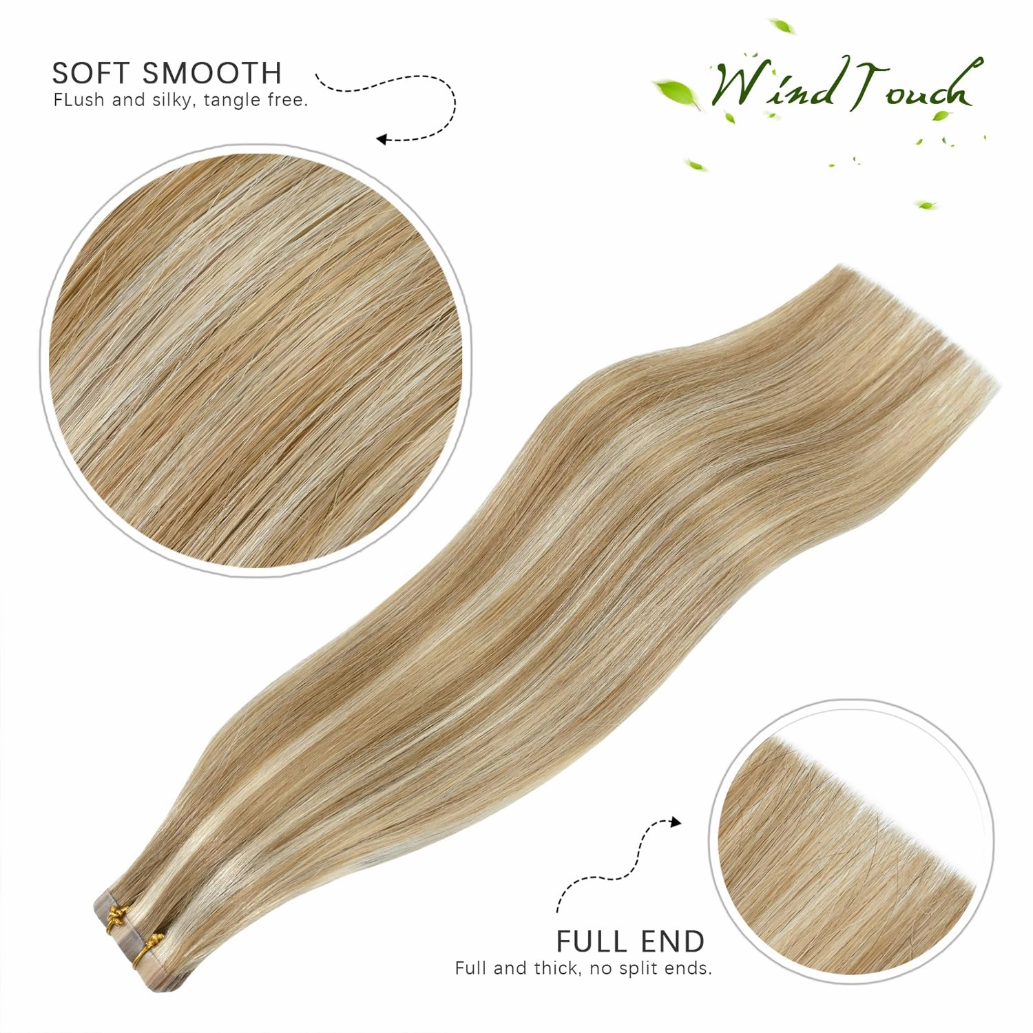 WindTouch Tape in Hair Extensions Mixed Bleach Blonde 100% Human Hair Extensions Straight 20Inch #18p613 50g