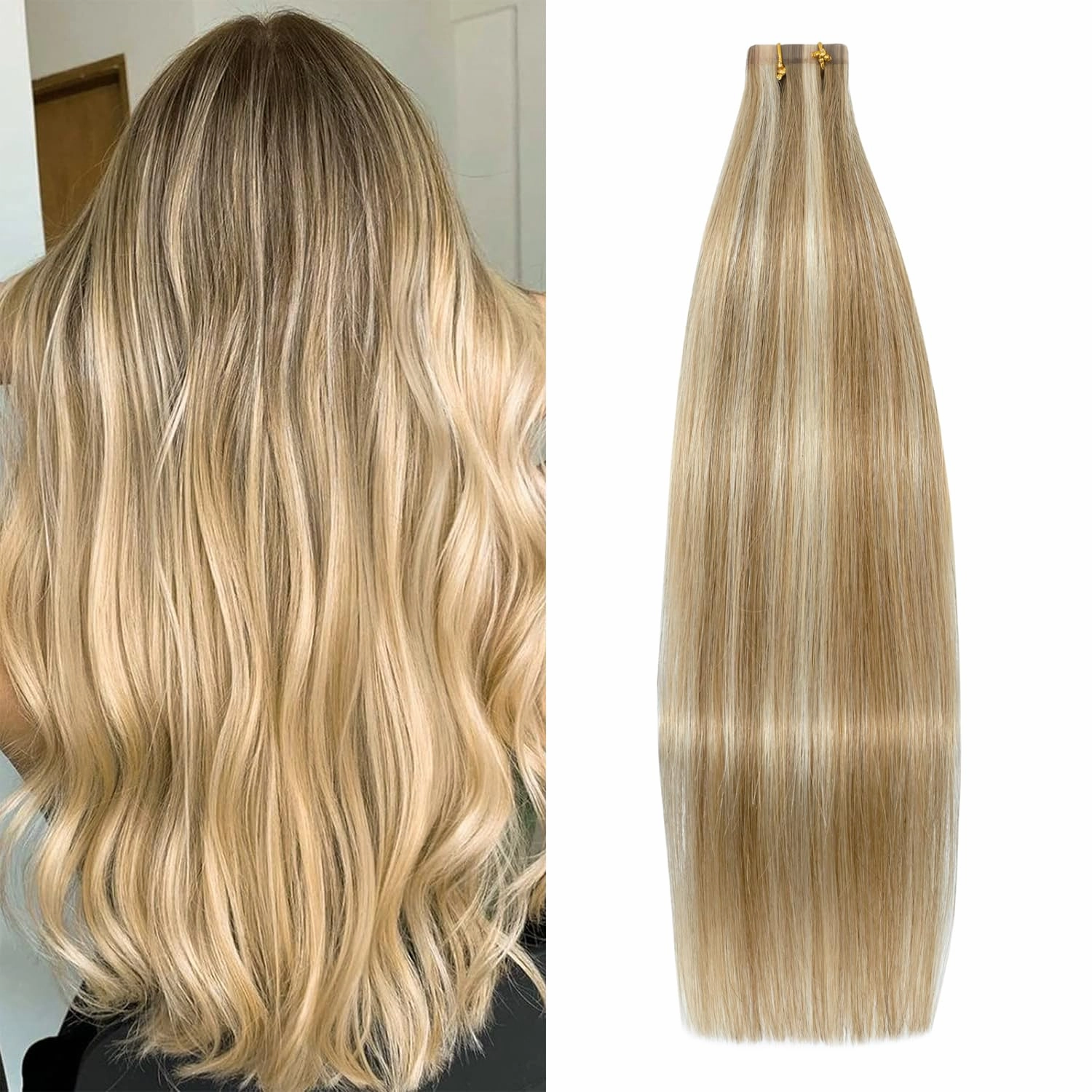 WindTouch Tape in Hair Extensions Mixed Bleach Blonde 100% Human Hair Extensions Straight 20Inch #18p613 50g