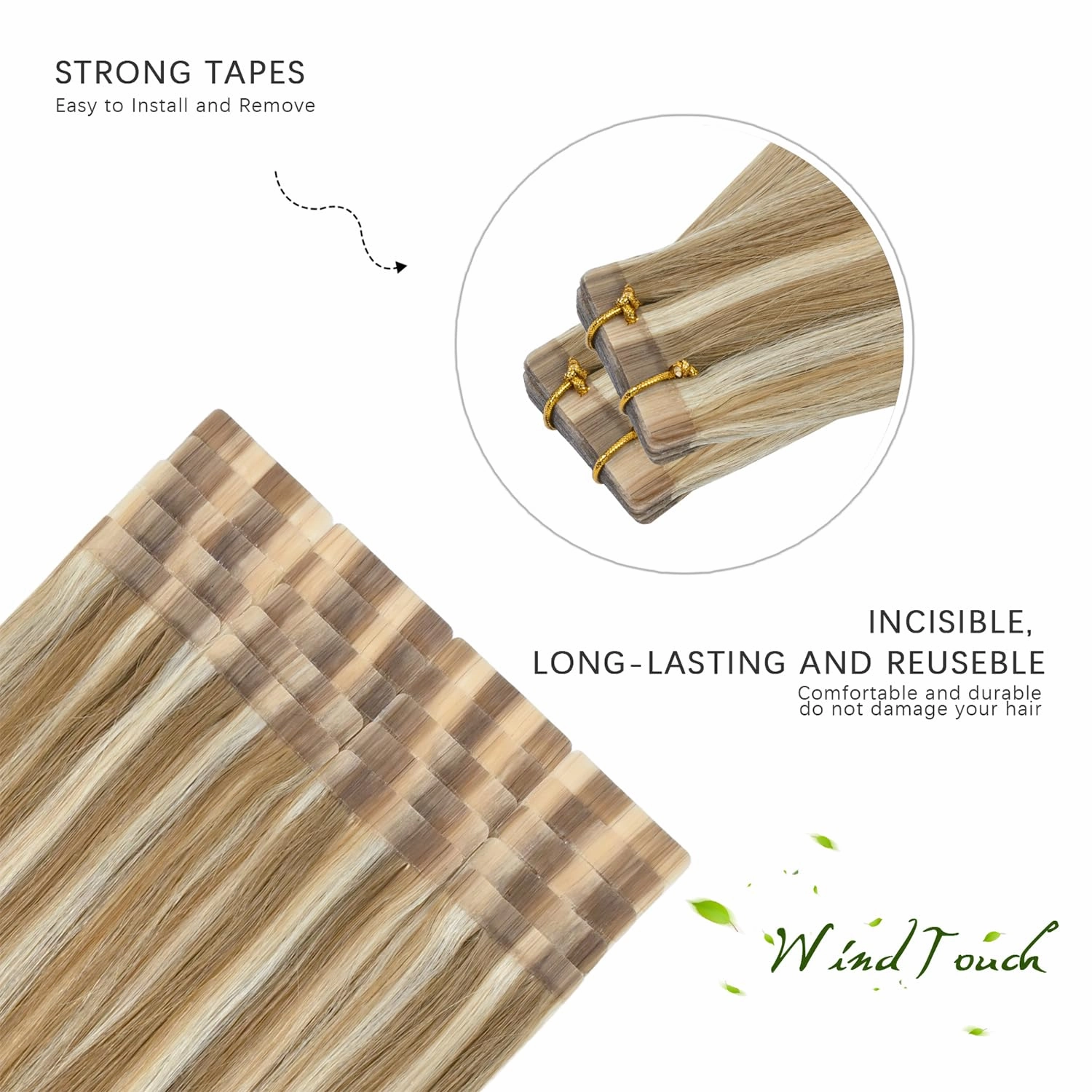 WindTouch Tape in Hair Extensions Mixed Bleach Blonde 100% Human Hair Extensions Straight 20Inch #18p613 50g