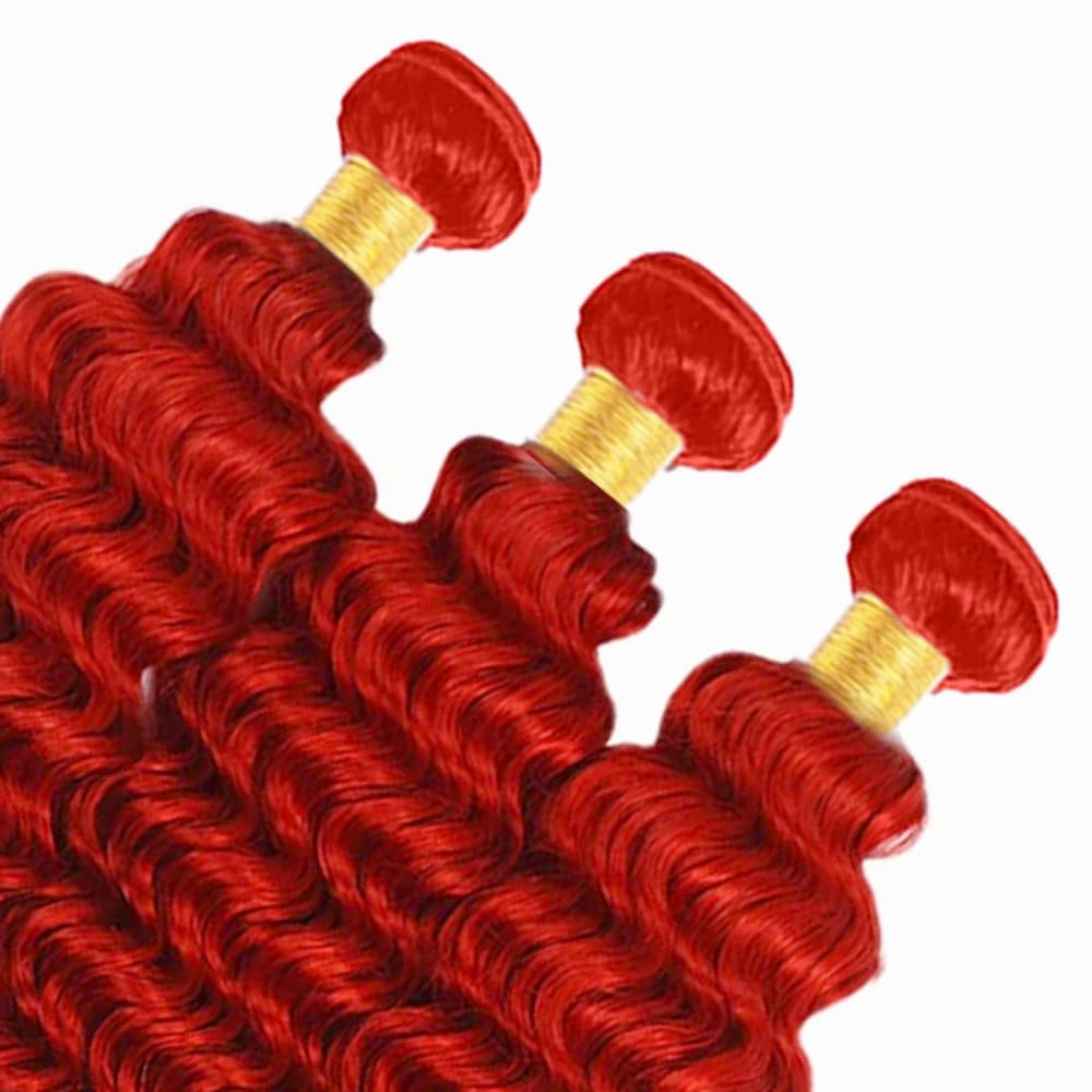 Wine Red Bundles Human Hair Light Red Deep Wave 3 Bundles 12 12 12 Inch Unprocessed Brazilian Virgin Remy Hair Double Weft Weave Human Hair Extensions