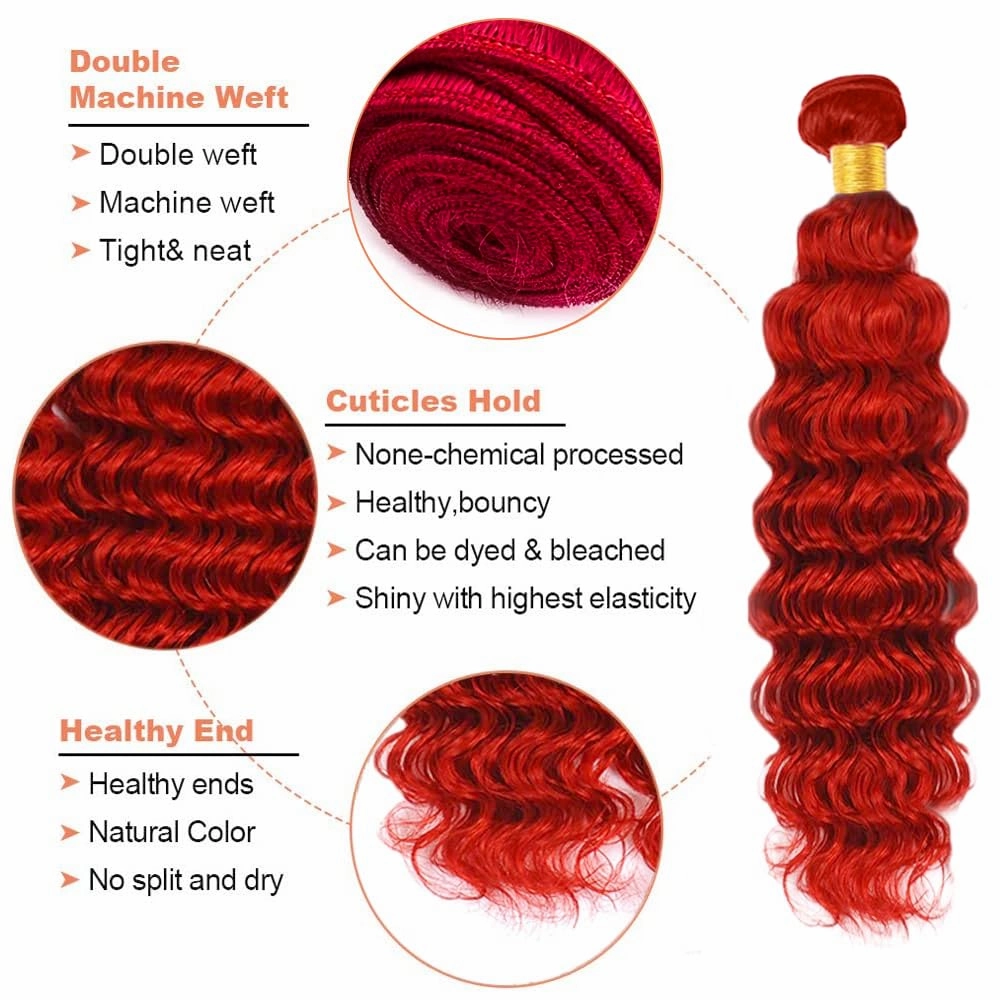 Wine Red Bundles Human Hair Light Red Deep Wave 3 Bundles 12 12 12 Inch Unprocessed Brazilian Virgin Remy Hair Double Weft Weave Human Hair Extensions