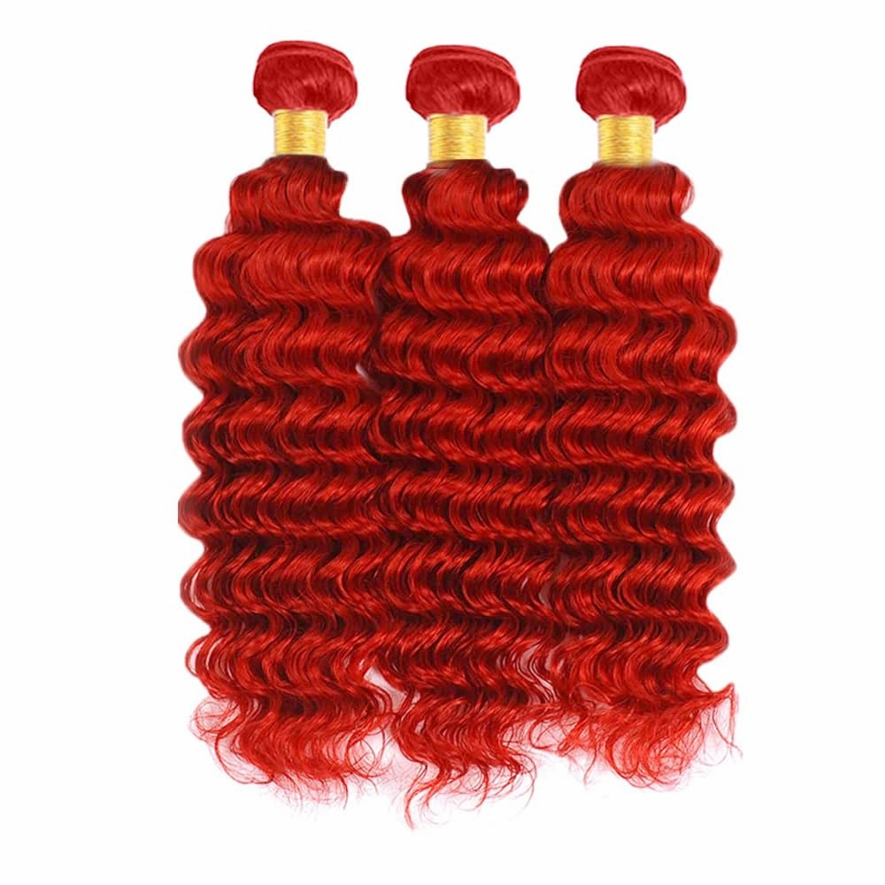 Wine Red Bundles Human Hair Light Red Deep Wave 3 Bundles 12 12 12 Inch Unprocessed Brazilian Virgin Remy Hair Double Weft Weave Human Hair Extensions