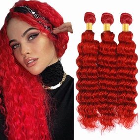 Wine Red Bundles Human Hair Light Red Deep Wave 3 Bundles 12 12 12 Inch Unprocessed Brazilian Virgin Remy Hair Double Weft Weave Human Hair Extensions