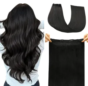 Wire Hair Extensions 70g Straight Human Hair Wire Extensions Natural Black Invisible Wire Hair Extensions Real Human Hair Black Hair Extensions for Women 14inch(#1B-14inch)