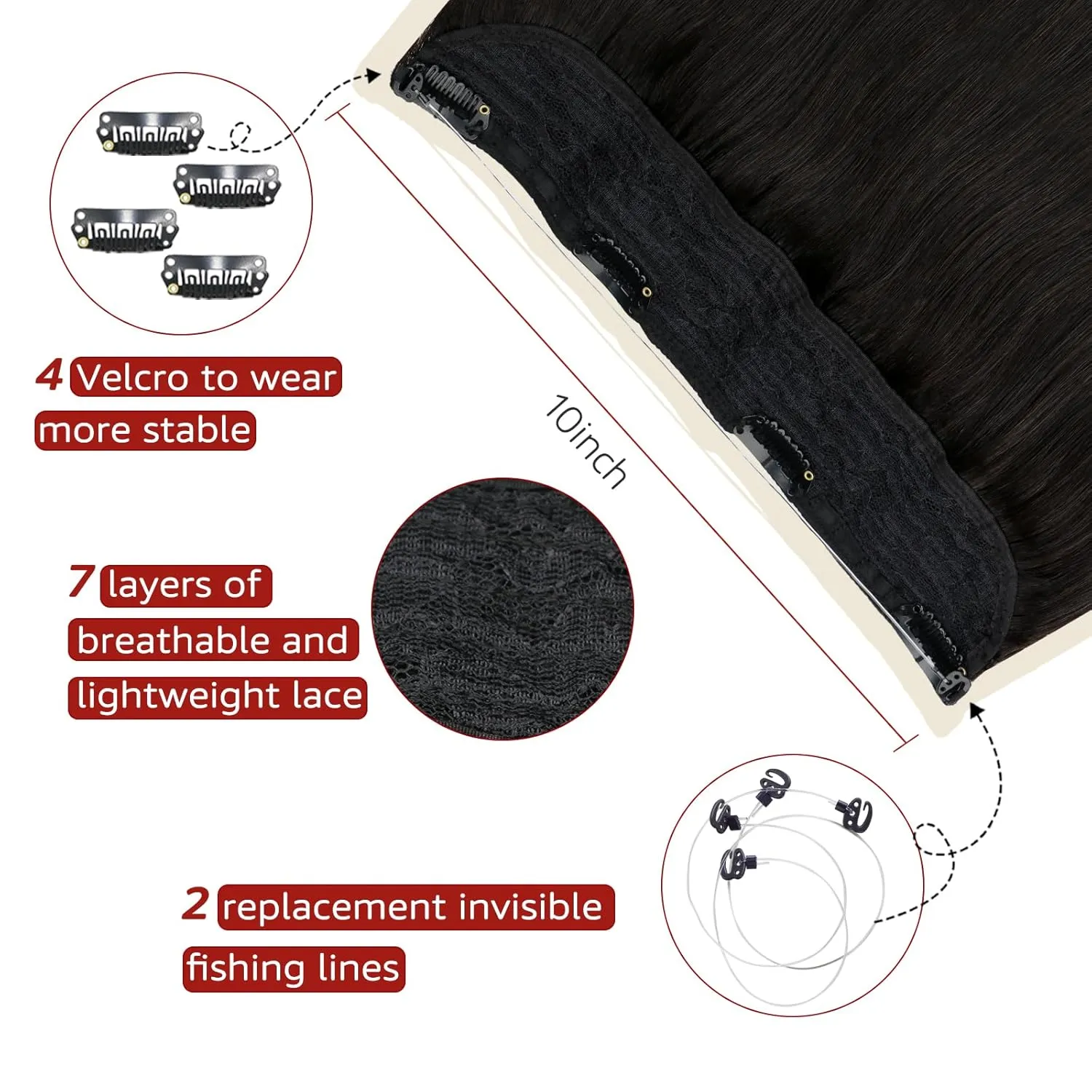 Wire Hair Extensions 70g Straight Human Hair Wire Extensions Natural Black Invisible Wire Hair Extensions Real Human Hair Black Hair Extensions for Women 14inch(#1B-14inch)