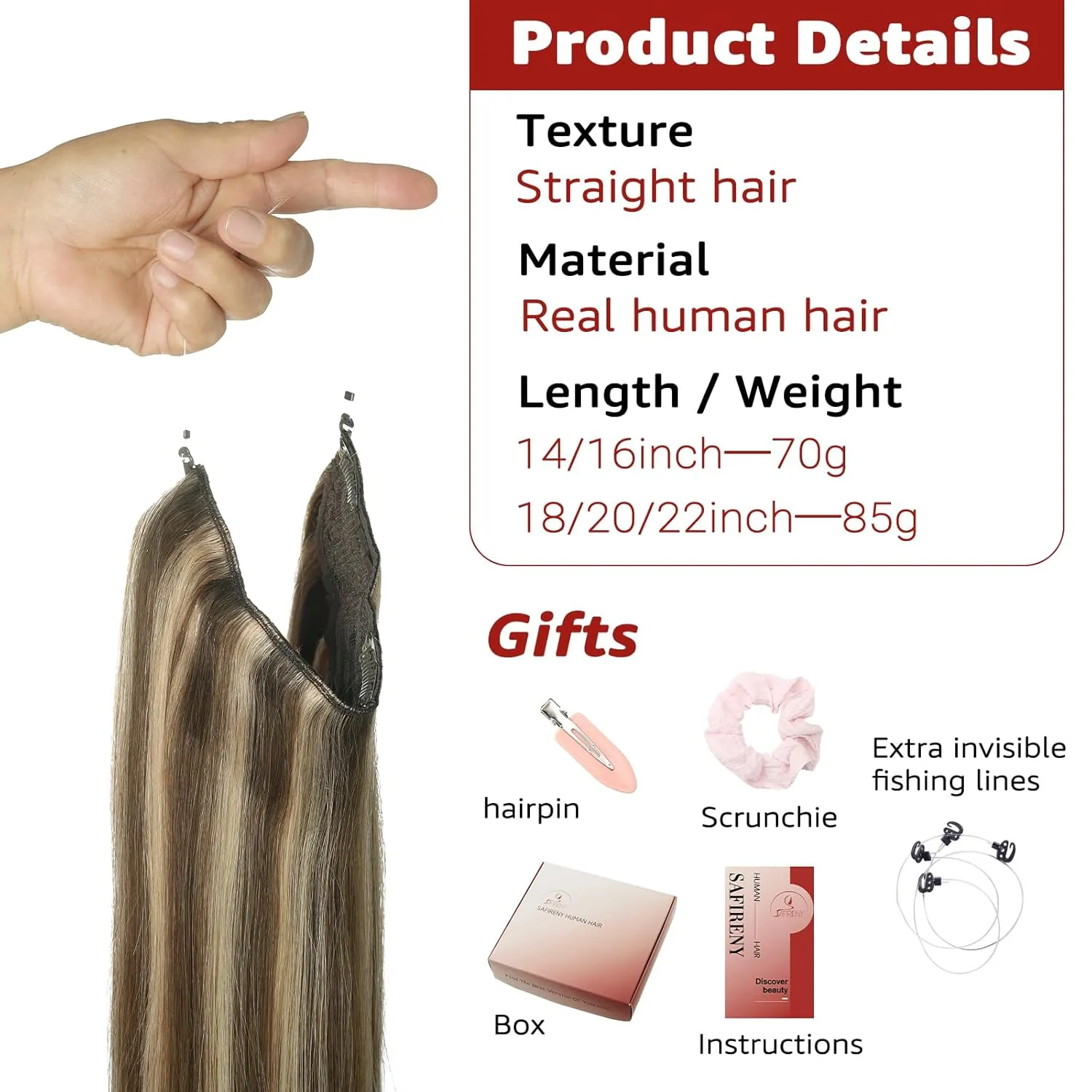 Wire Hair Extensions 70g Straight Human Hair Wire Extensions Natural Black Invisible Wire Hair Extensions Real Human Hair Black Hair Extensions for Women 14inch(#1B-14inch)