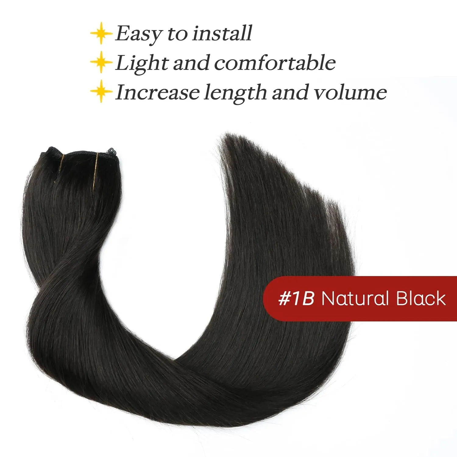 Wire Hair Extensions 70g Straight Human Hair Wire Extensions Natural Black Invisible Wire Hair Extensions Real Human Hair Black Hair Extensions for Women 14inch(#1B-14inch)