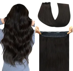 Wire Hair Extensions Fish Line Hair Dark Brown Extensions, Invisible Wire Extensions Real Human Hair Straight 14inch 70g Adjustable Size Hair Extensions(#2-14inch)