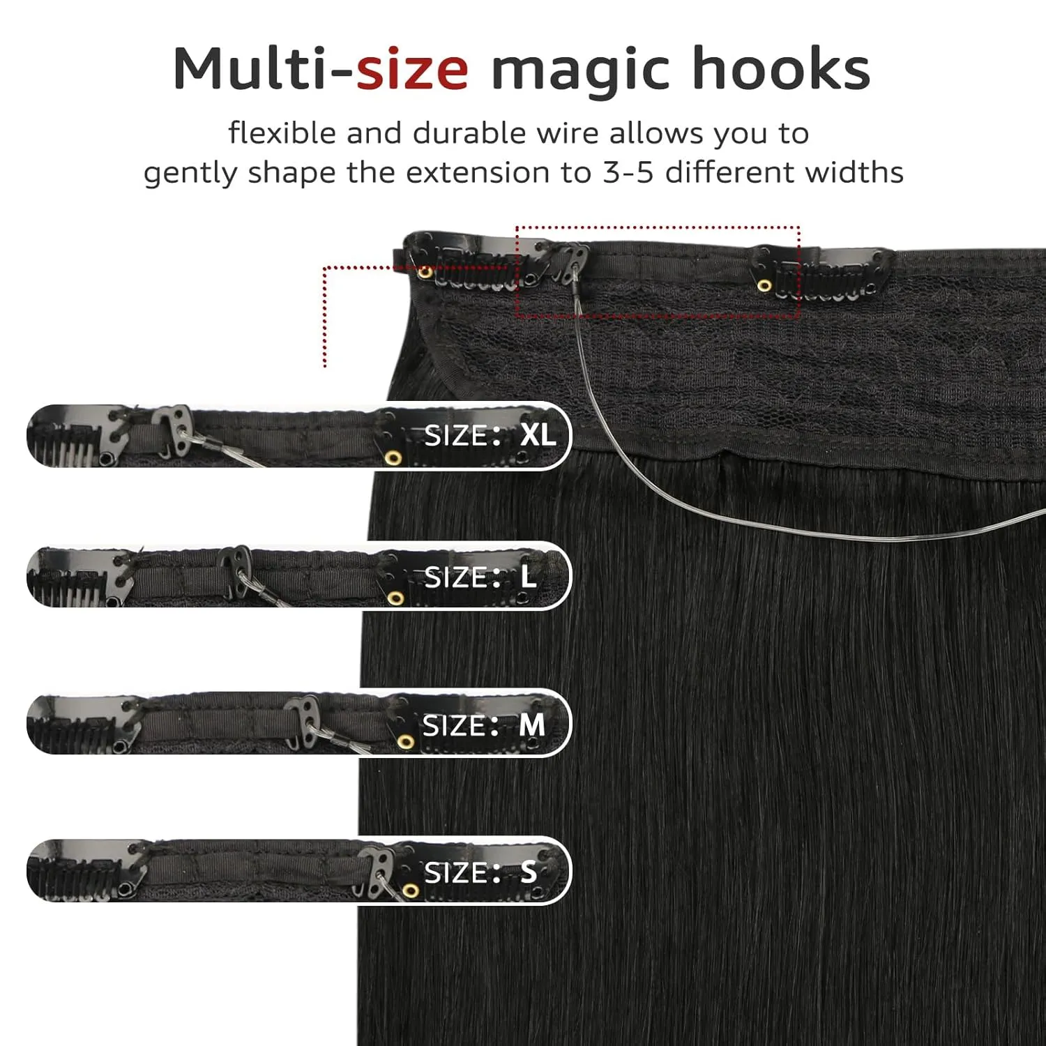 Wire Hair Extensions Fish Line Hair Dark Brown Extensions, Invisible Wire Extensions Real Human Hair Straight 14inch 70g Adjustable Size Hair Extensions(#2-14inch)