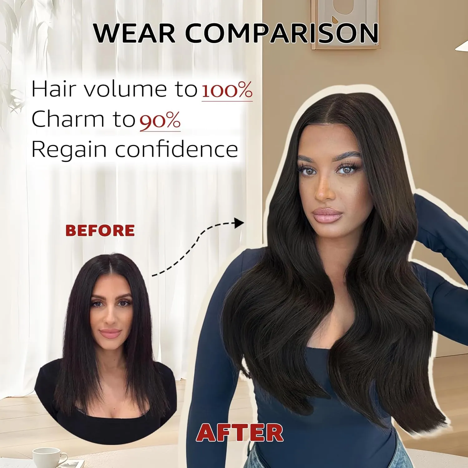 Wire Hair Extensions Fish Line Hair Dark Brown Extensions, Invisible Wire Extensions Real Human Hair Straight 14inch 70g Adjustable Size Hair Extensions(#2-14inch)