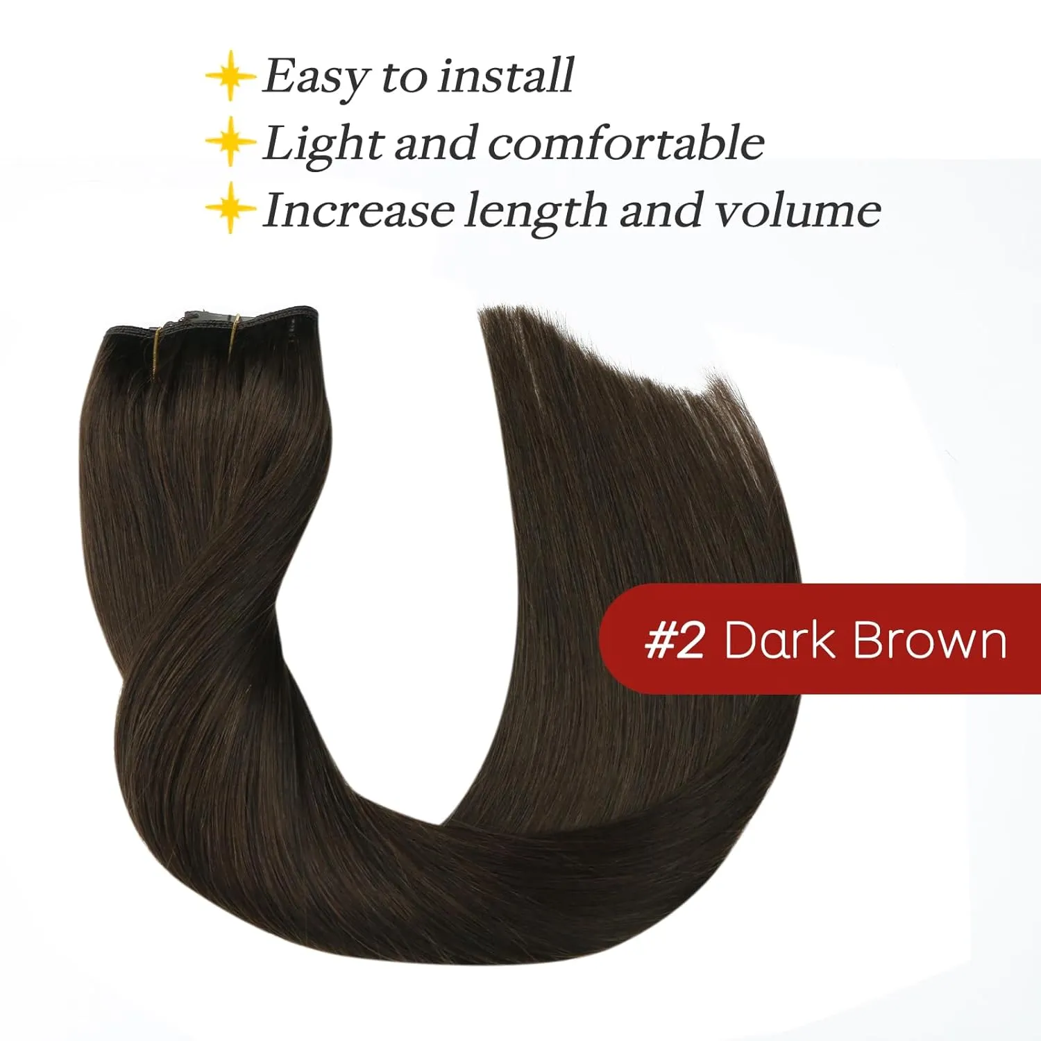 Wire Hair Extensions Fish Line Hair Dark Brown Extensions, Invisible Wire Extensions Real Human Hair Straight 14inch 70g Adjustable Size Hair Extensions(#2-14inch)