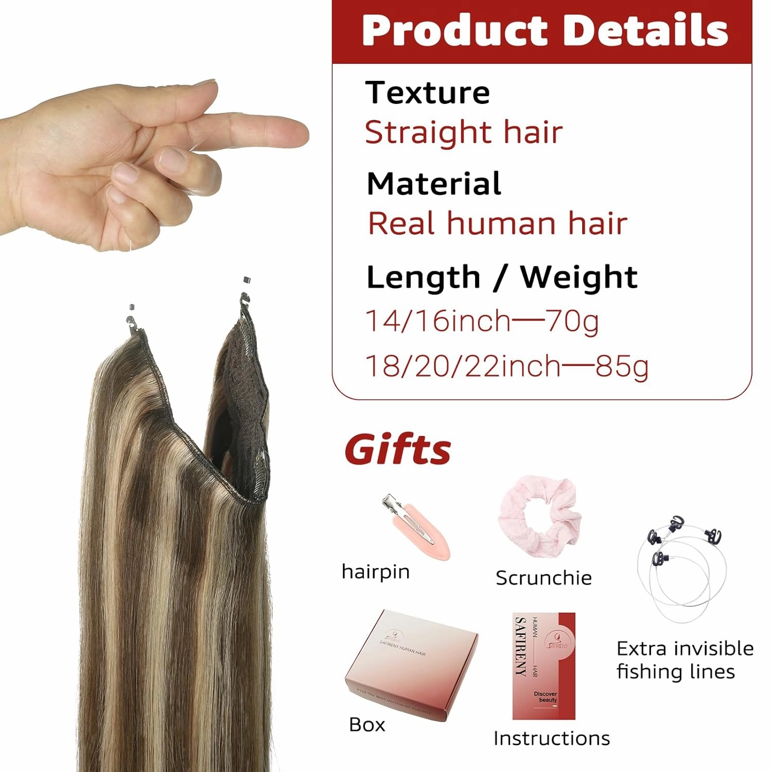 Wire Hair Extensions 70g Straight Human Hair Wire Extensions Natural Black to Brown Invisible Wire Hair Real Human Hair Brown Hair Extensions for Women 14inch(#1BT/4-14inch)