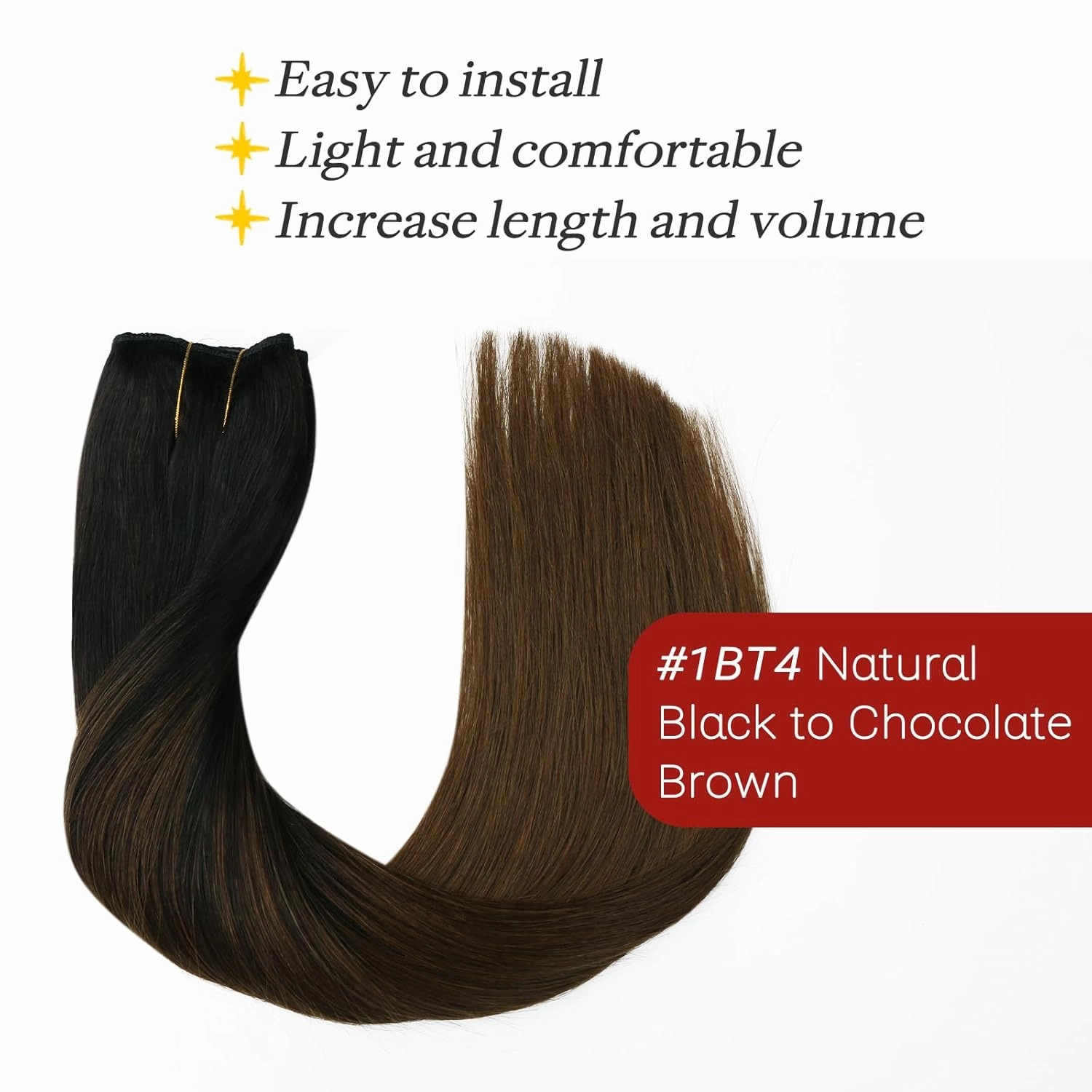 Wire Hair Extensions 70g Straight Human Hair Wire Extensions Natural Black to Brown Invisible Wire Hair Real Human Hair Brown Hair Extensions for Women 14inch(#1BT/4-14inch)