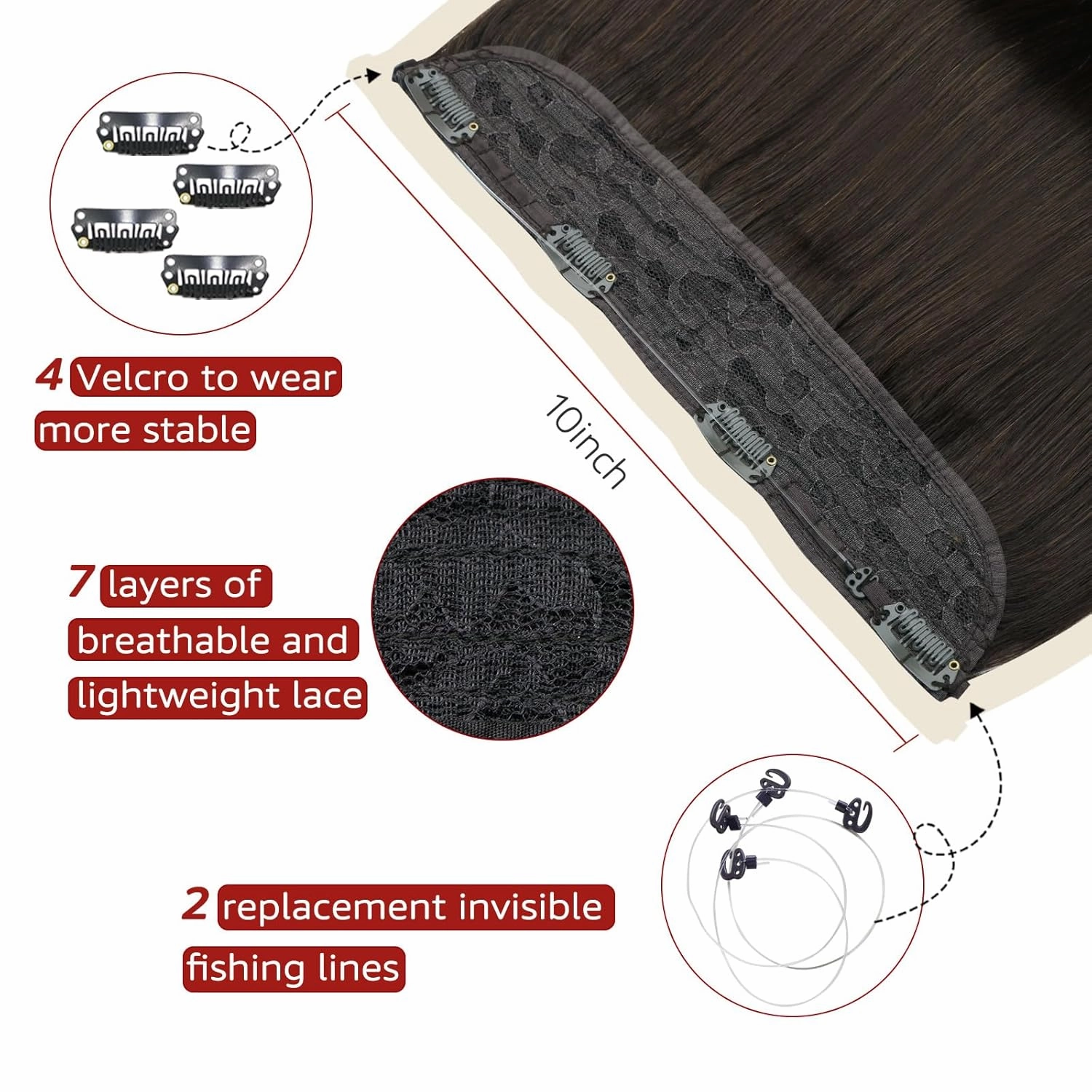 Wire Hair Extensions 70g Straight Human Hair Wire Extensions Natural Black to Brown Invisible Wire Hair Real Human Hair Brown Hair Extensions for Women 14inch(#1BT/4-14inch)