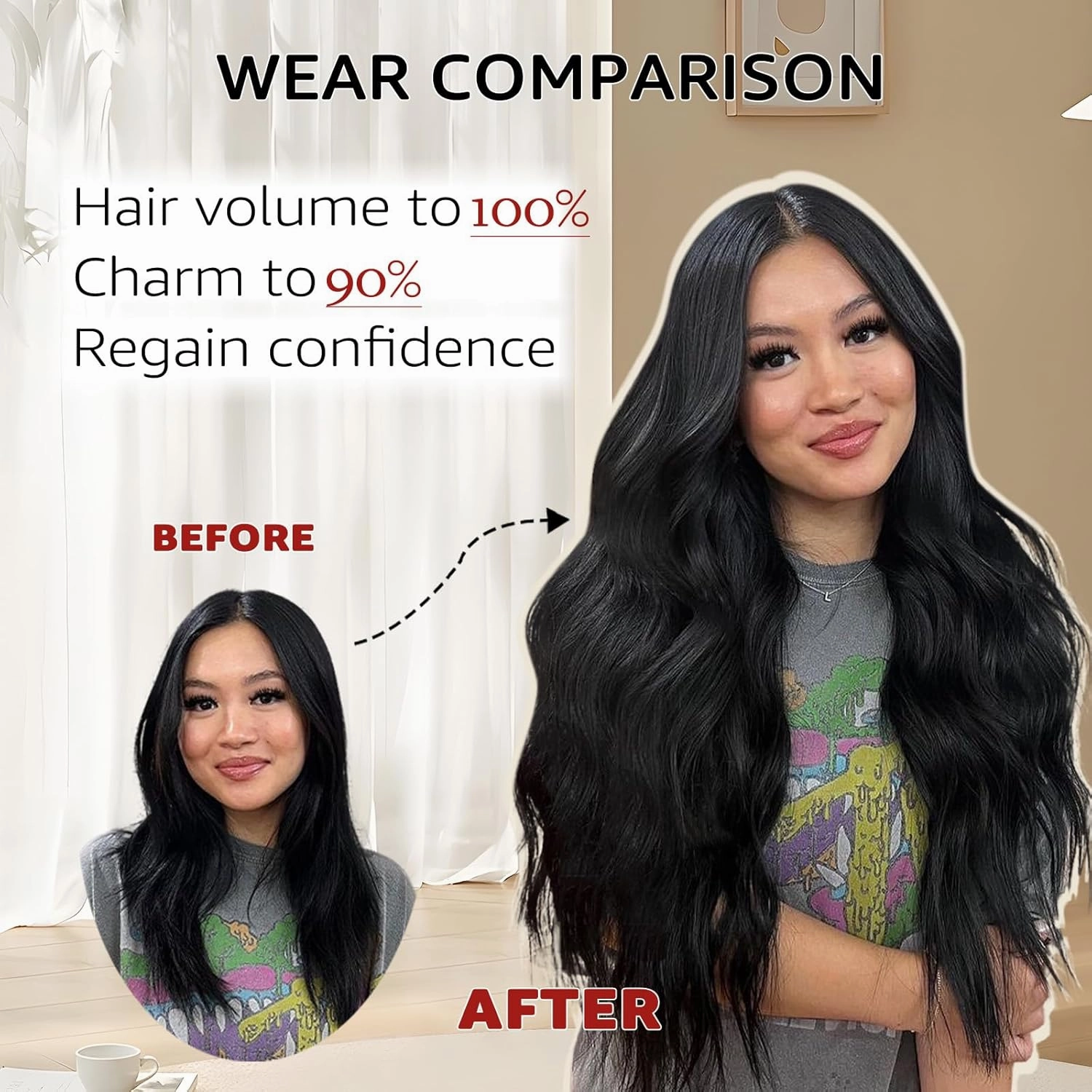 Wire Hair Extensions Fish Line Hair Extensions Jet Black Extensions, Invisible Wire Hair Extensions Real Human Hair Straight 14inch 70g Adjustable Size Hair Extensions(#1-14inch)
