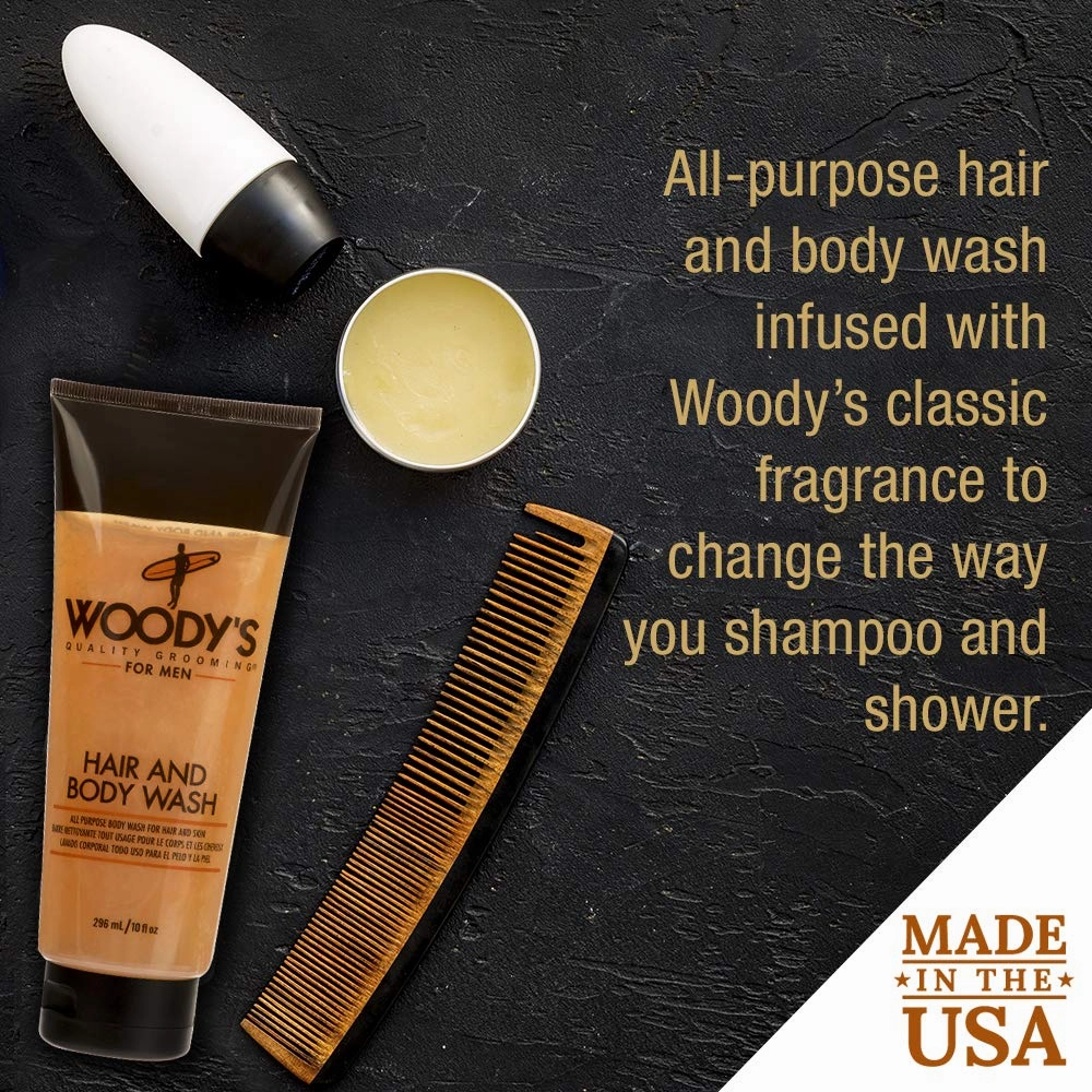 Woody's Hair and Body Wash for Men – 2-in-1 Sulfate-Free Cleanser & Body Wash, Deep Cleansing, Hydrating, Fresh Scent, 10 oz, 2 Pack