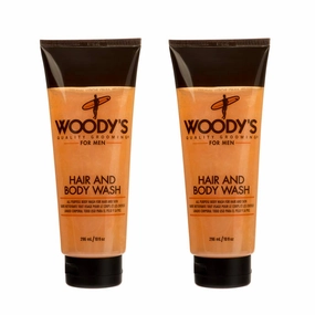 Woody's Hair and Body Wash for Men – 2-in-1 Sulfate-Free Cleanser & Body Wash, Deep Cleansing, Hydrating, Fresh Scent, 10 oz, 2 Pack