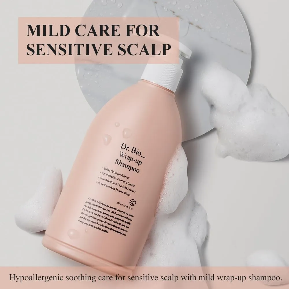 Wrap-Up Shampoo, Hydrating and Soothing Hair Shampoo with Probiotcs and Cica, Hair and Scalp Care for Sensitive Scalp, Smooth and Shiny Hair, Vegan, Silicone & Paraben Free, Korean Hair Care