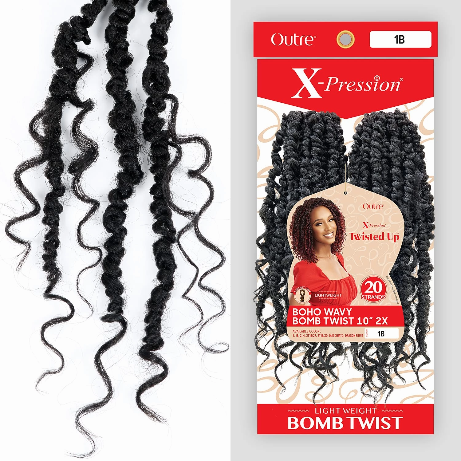 XPRESSION Outre Crochet Braids X-Pression Twisted Up 2X Boho Wavy Bomb Twist 10'' (1-pack, 1B)